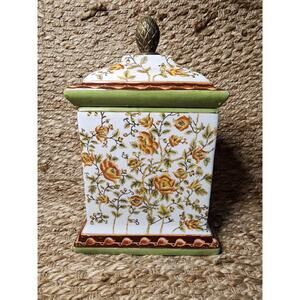 Wong Lee 1895 Rectangle Canister Box Jar Lid Floral Crackled Home Table Decor